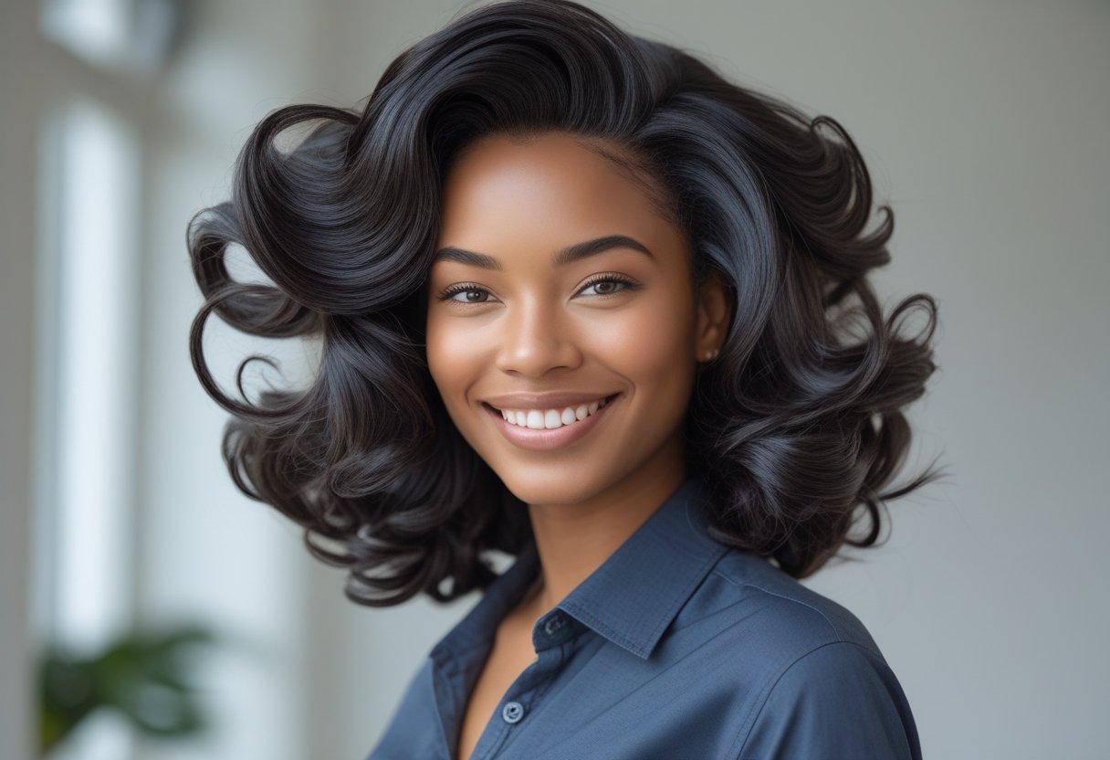 髪が多いヘアスタイル:ボリューム活かす最新カット術と扱いやすいアレンジ法 3 髪が多い人が笑顔で髪型を見せている写真