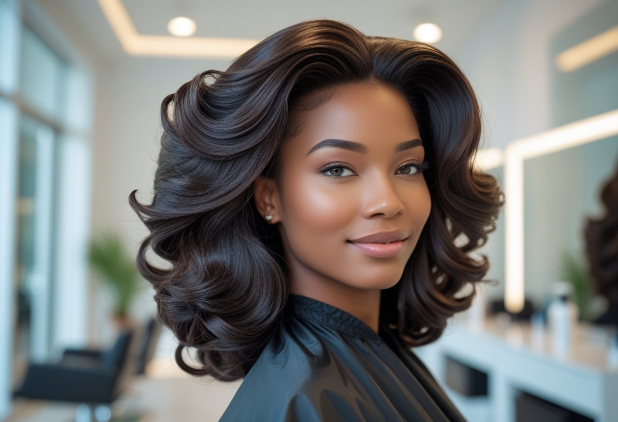 髪が多いヘアスタイル:ボリューム活かす最新カット術と扱いやすいアレンジ法 5 髪が多い人が髪をきれいにスタイリングしている様子。