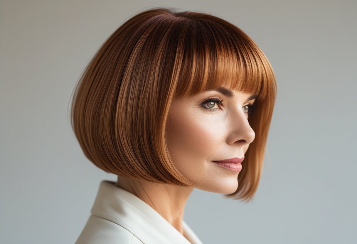50代ヘアスタイルボブ定番:エレガントで簡単にスタイリングできる大人の髪型 8 50代の女性がボブヘアスタイルで写っている写真