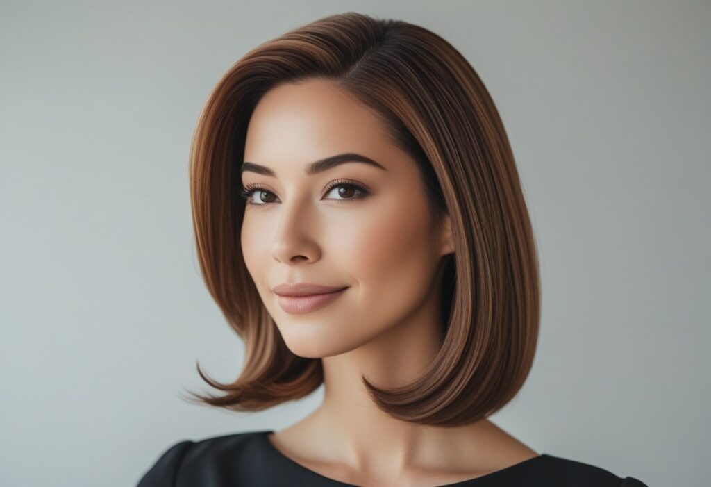 肩から上の女性の写真で、ミディアムヘアの髪型をしています。