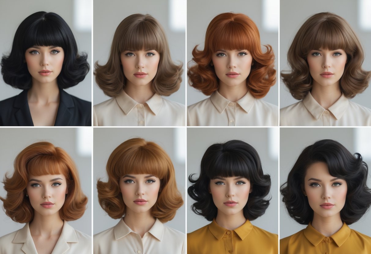さまざまな髪質と長さのモデルが異なるヘアスタイルを披露している写真。