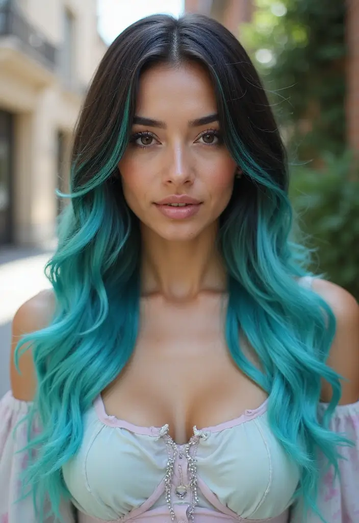 ヘアスタイルインナーカラー30選|さりげなく映えるおしゃれカラー集 10 ヘアスタイルインナーカラー30選|さりげなく映えるおしゃれカラー集 - 10. ターコイズブルーでアーティスティックな印象