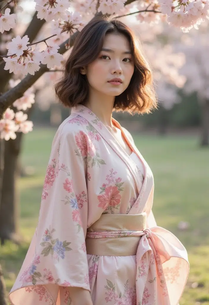 着物ヘアスタイルボブ訪問着｜和装に映える髪型30選 - 10. 軽やかなレイヤーボブ