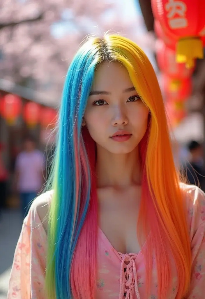 祭ヘアスタイル|華やかで映える髪型30選 11 祭ヘアスタイル|華やかで映える髪型30選 - 11. カラフルなストレートヘア