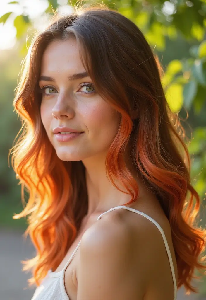 ヘアスタイルインナーカラー30選|さりげなく映えるおしゃれカラー集 11 ヘアスタイルインナーカラー30選|さりげなく映えるおしゃれカラー集 - 11. サンセットオレンジで温もりを