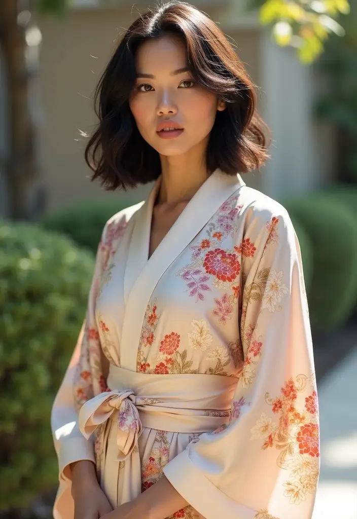着物ヘアスタイルボブ訪問着｜和装に映える髪型30選 - 12. トレンド感満載のハイゴージュボブ