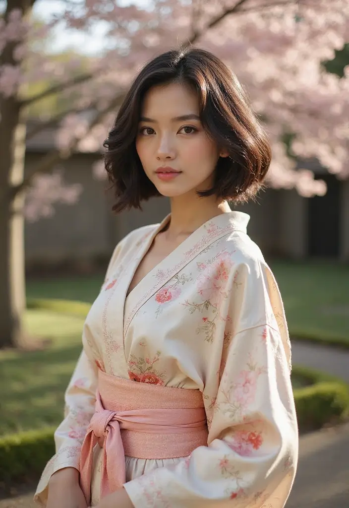 着物ヘアスタイルボブ訪問着｜和装に映える髪型30選 - 13. クラシックなオールドスタイルボブ