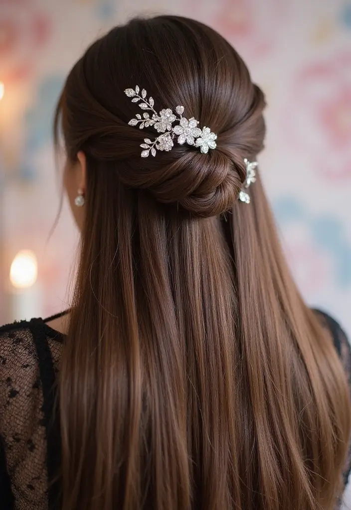 縮毛ヘアスタイル25選｜大人可愛いストレートアレンジ集 - 15. 髪飾り付きストレート