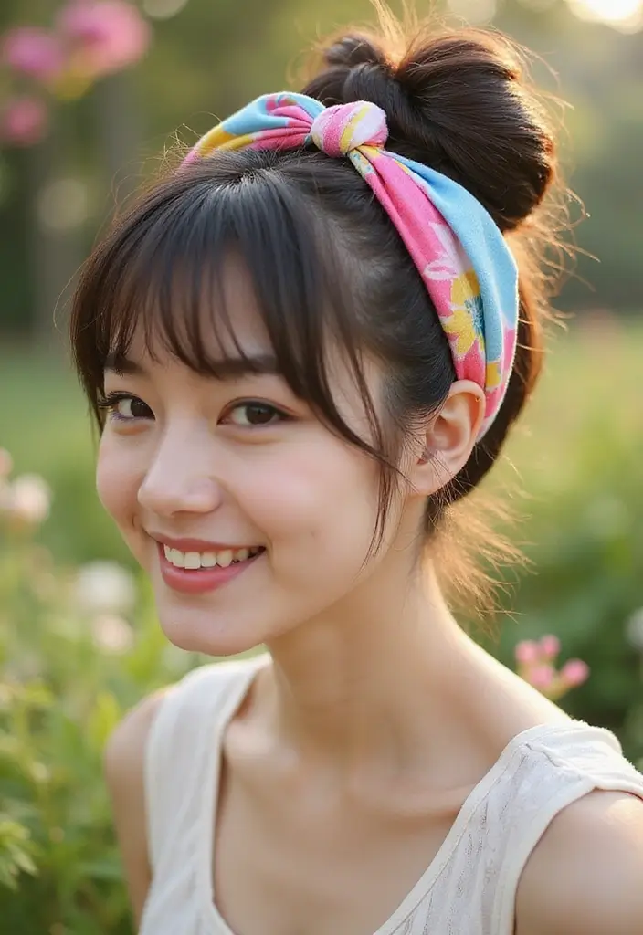 ヘアスタイルお団子30+選｜簡単かわいいまとめ髪アイデア - 16. お団子とカチューシャ