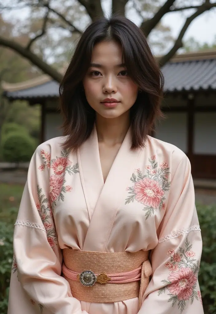 着物ヘアスタイルボブ訪問着｜和装に映える髪型30選 - 16. シンメトリーボブのダイナミックスタイル