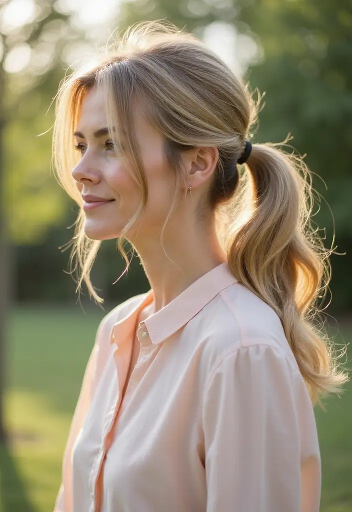50代ヘアスタイル丸顔｜小顔効果抜群の25選 - 19. サイドポニーテール