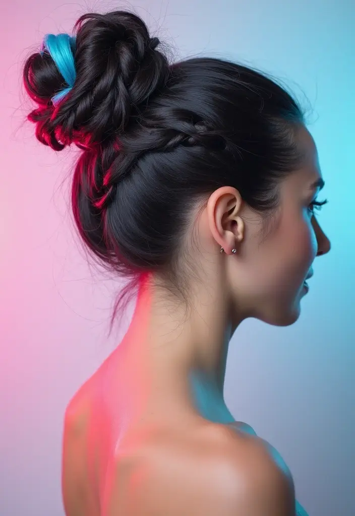 ヘアスタイルお団子30+選｜簡単かわいいまとめ髪アイデア - 19. お団子にアクセントカラー