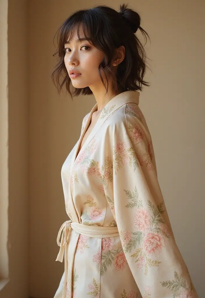 着物ヘアスタイルボブ訪問着｜和装に映える髪型30選 - 19. 結び目を作るボブスタイル
