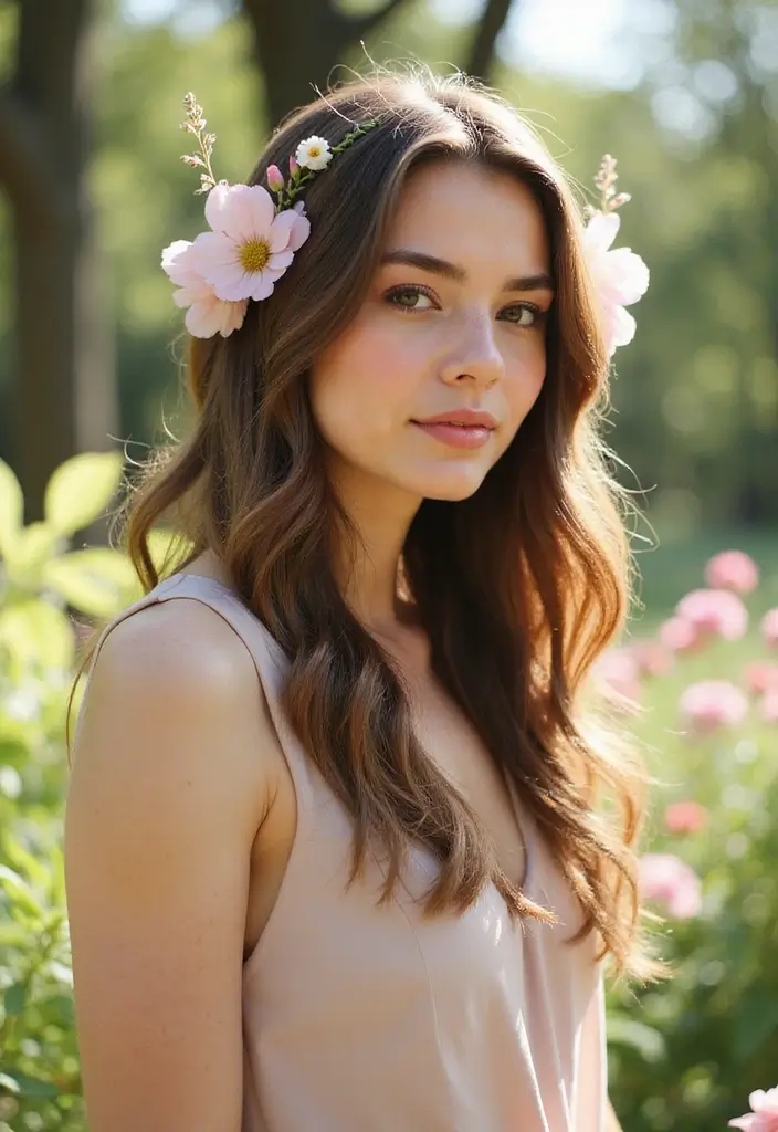 縮毛ヘアスタイル25選｜大人可愛いストレートアレンジ集 - 19. ストレート＋フラワーアクセサリー