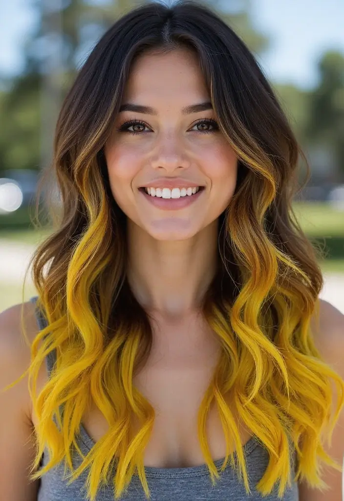 ヘアスタイルインナーカラー30選|さりげなく映えるおしゃれカラー集 21 ヘアスタイルインナーカラー30選|さりげなく映えるおしゃれカラー集 - 21. ビビットイエローで元気をチャージ