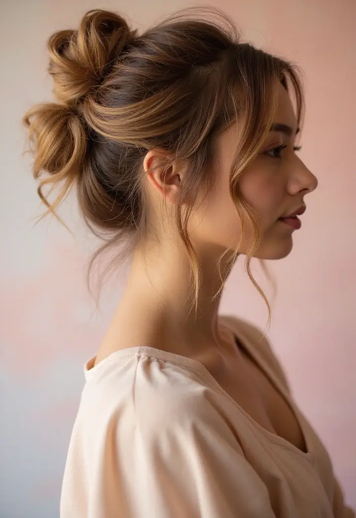 ヘアスタイルお団子30+選｜簡単かわいいまとめ髪アイデア - 24. お団子とハーフアップ