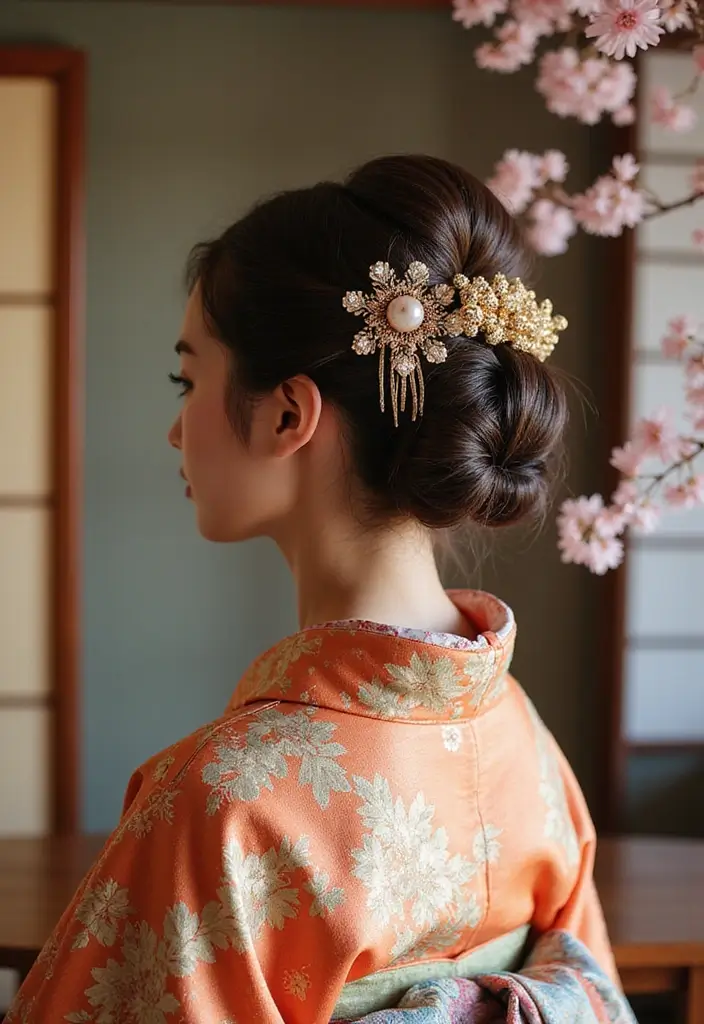 和服ヘアスタイル｜上品で華やかな髪型25選 - 24. 伝統的な和服用着物ヘアスタイル