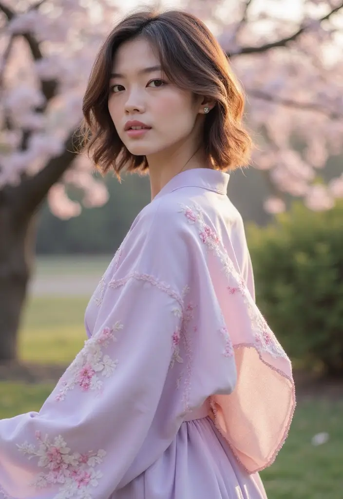 着物ヘアスタイルボブ訪問着｜和装に映える髪型30選 - 24. フェミニンなスカラップボブ