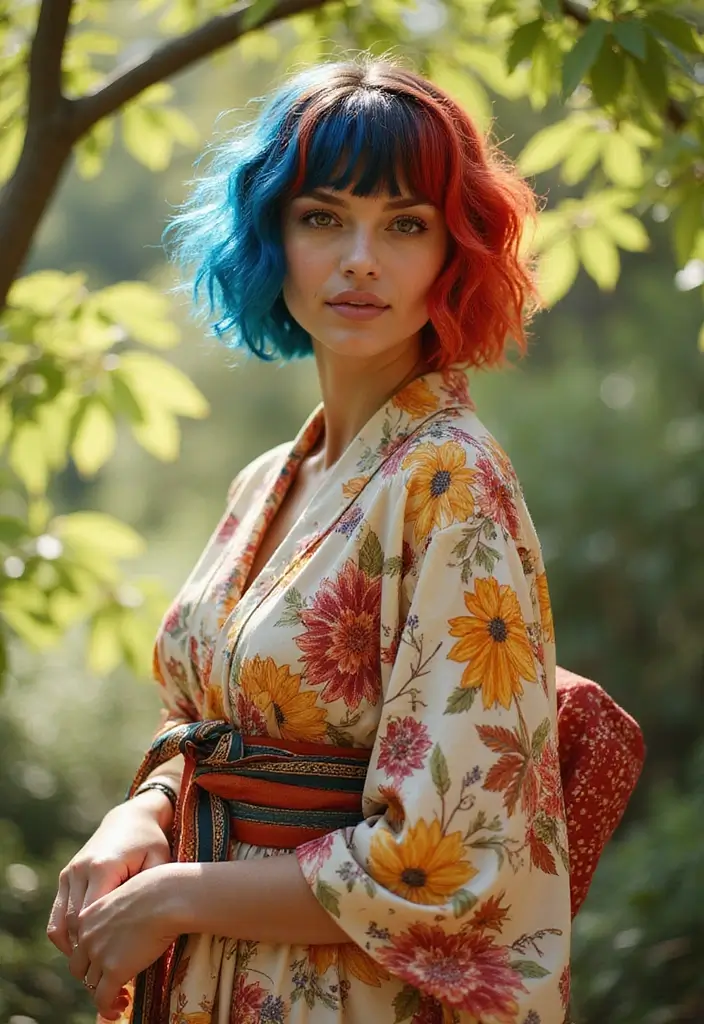 着物ヘアスタイルボブ訪問着｜和装に映える髪型30選 - 28. アート感満載のクリエイティブボブ