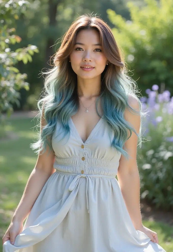 ヘアスタイルインナーカラー30選|さりげなく映えるおしゃれカラー集 29 ヘアスタイルインナーカラー30選|さりげなく映えるおしゃれカラー集 - 29. アクアブルーで爽やかに