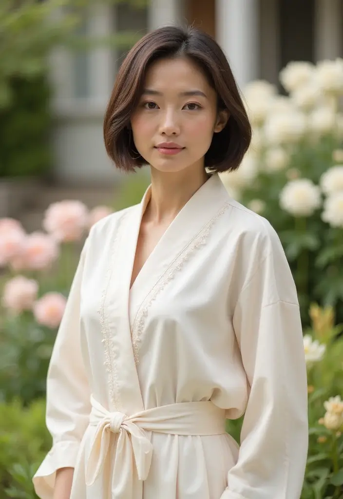 着物ヘアスタイルボブ訪問着｜和装に映える髪型30選 - 2. シンプルで洗練されたストレートボブ