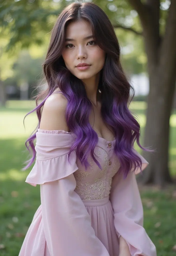 ヘアスタイルインナーカラー30選|さりげなく映えるおしゃれカラー集 4 ヘアスタイルインナーカラー30選|さりげなく映えるおしゃれカラー集 - 4. グラデーションバイオレットで個性を引き立てる