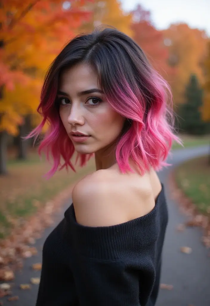 秋ヘアスタイル｜季節感あふれるおしゃれ髪型25選 - 4. アシンメトリーカットとピンクハイライト