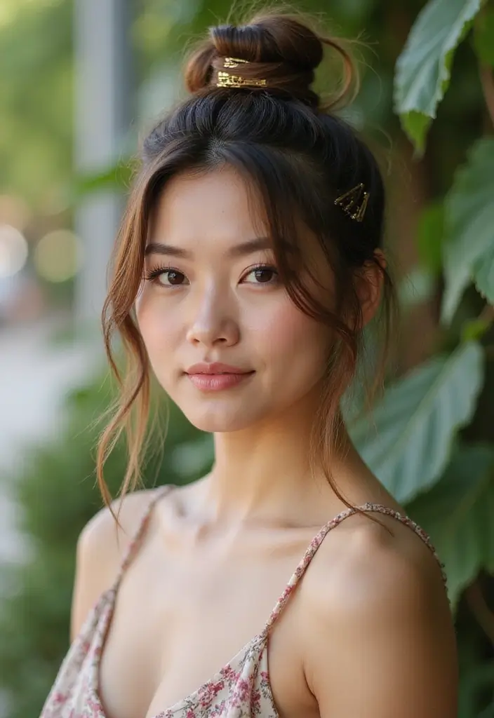 縮毛ヘアスタイル25選｜大人可愛いストレートアレンジ集 - 5. お団子スタイル