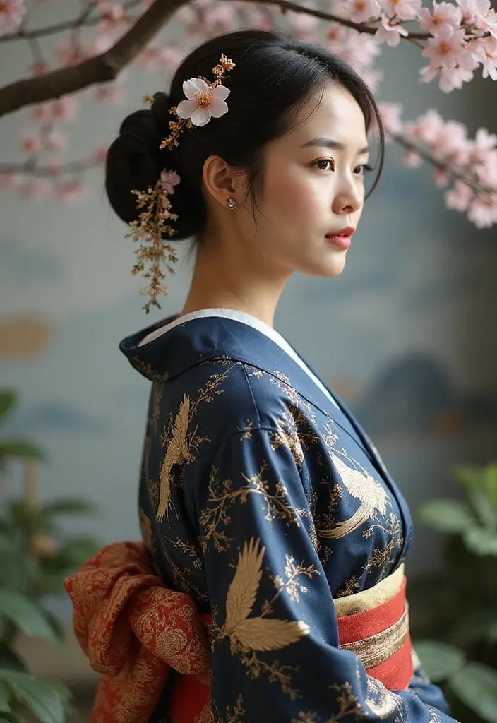 着物ヘアスタイルボブ訪問着｜和装に映える髪型30選 - 8. 精巧でクラシックな日本髪型